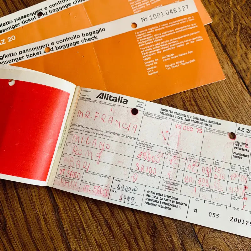 Alitalia Biglietto Passeggero Controllo Bagaglio - Italia 1975 - Biglietti