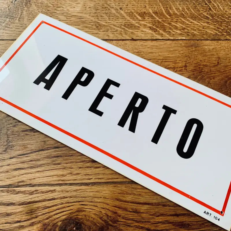 Aperto Targa vintage in plastica - Italia 1980 - Targhe e Insegne