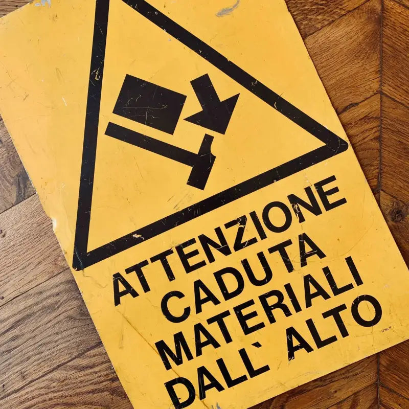 Cartello Attenzione Caduta Materiali - Italia 1980 - Targhe e Insegne