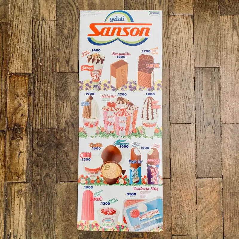 Listino prezzi Gelati Insegna Vintage ’Sanson’ - Italia 1997 - Tabelle gelati
