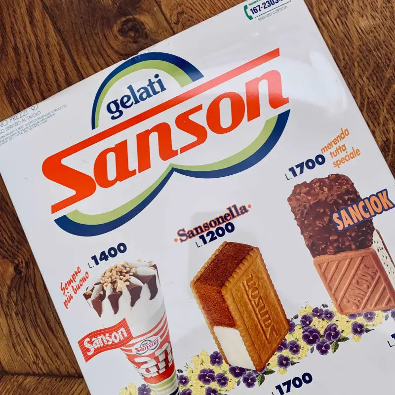 Listino prezzi Gelati Insegna Vintage ’Sanson’ - Italia 1997 - Tabelle gelati