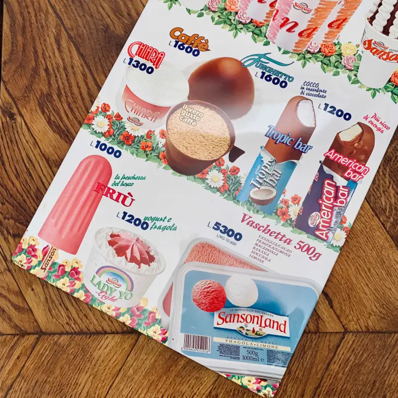 Listino prezzi Gelati Insegna Vintage ’Sanson’ - Italia 1997 - Tabelle gelati