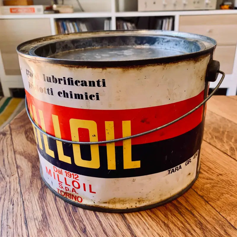 Scatola vintage industriale grasso ’Milloil - Torino’ - Italia 1970 - Contenitori