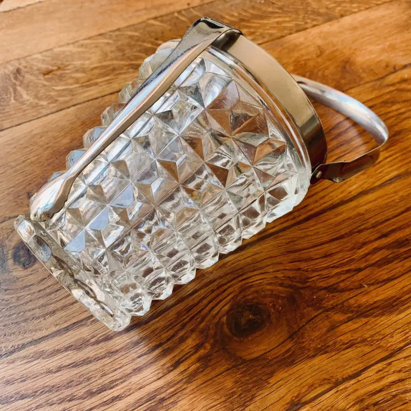 Secchiello portaghiaccio vintage in vetro molato con pinza - Italia 1960 - Accessori