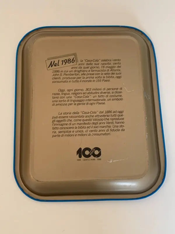Vassoio Vintage Anniversario 100 anni Coca Cola - 1986 - Vassoi