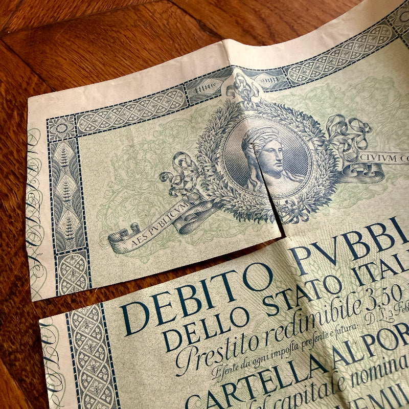 Foglio Debito Pubblico dello Stato Italiano Blu Lire Duemila - Italia 1948