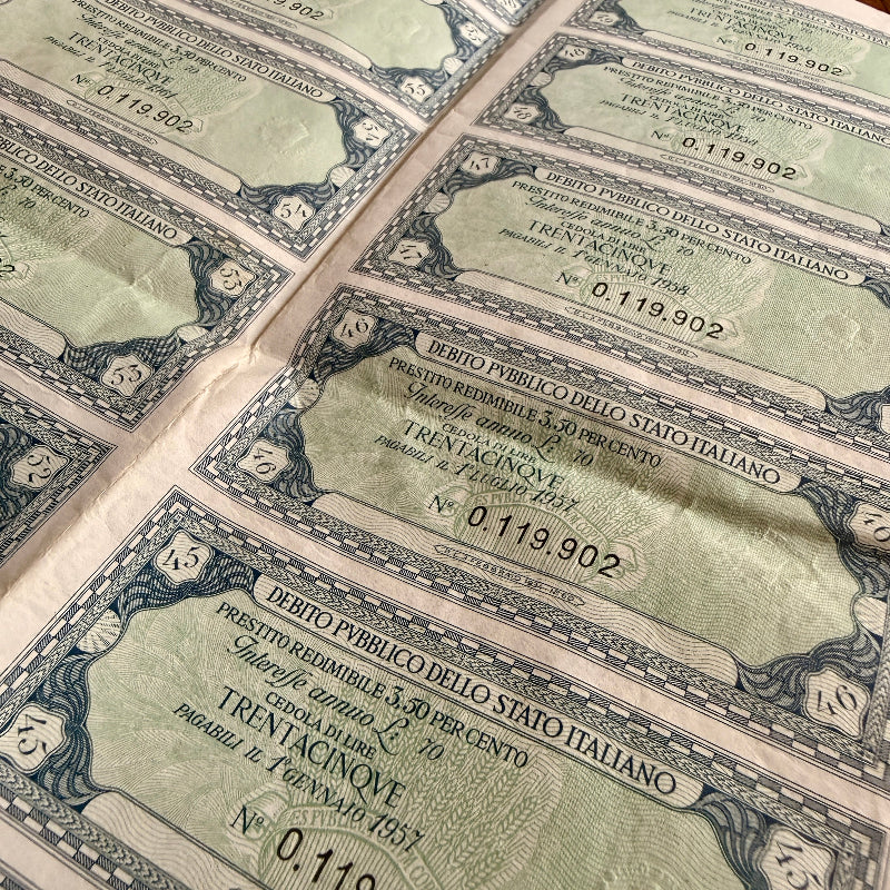 Foglio Debito Pubblico dello Stato Italiano Blu Lire Duemila - Italia 1948
