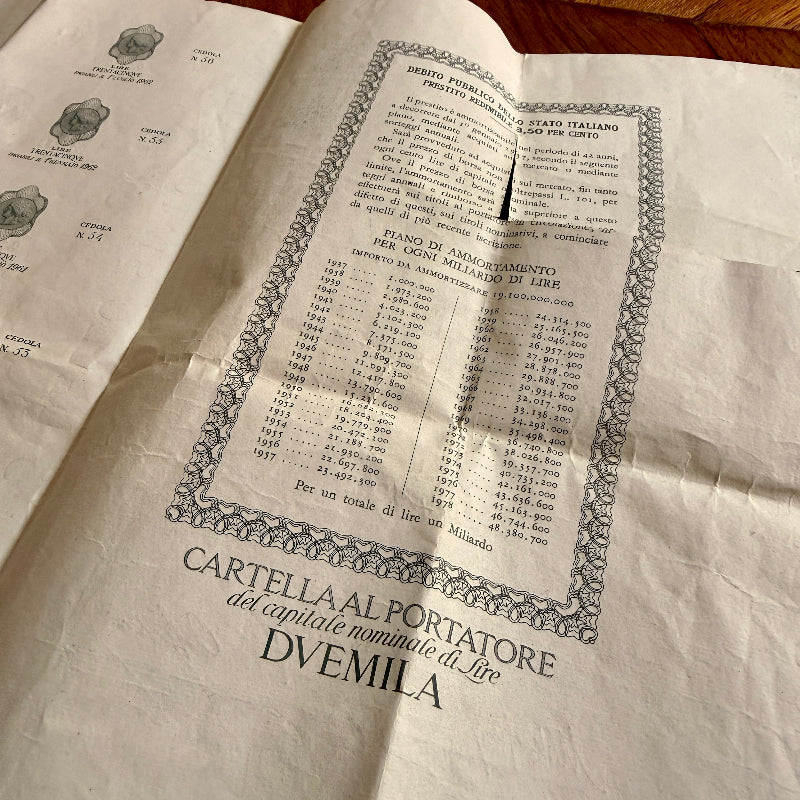 Foglio Debito Pubblico dello Stato Italiano Blu Lire Duemila - Italia 1948