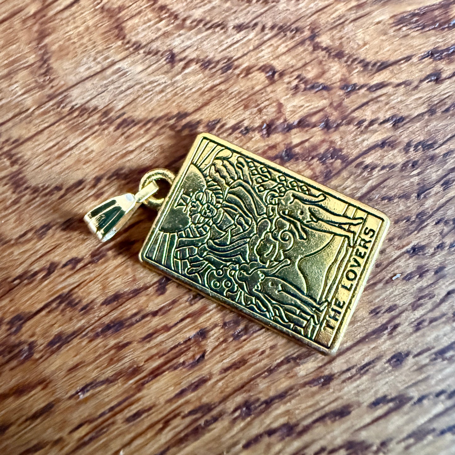 Gli Amanti tarocchi ciondolo vintage in metallo oro - Spagna 2000