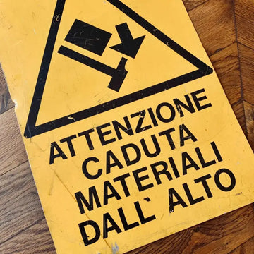 Cartello Attenzione Caduta Materiali - Italia 1980 - Targhe e Insegne