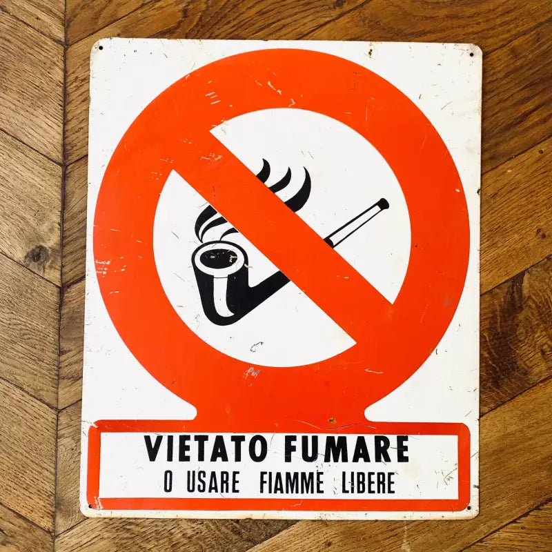 Cartello vintage Pipa Vietato Fumare - Italia 1970 - Targhe e Insegne