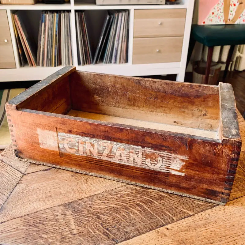 Cassetta vintage Cinzano Torino in legno con logo - Italia 1980 - Scatole vintage