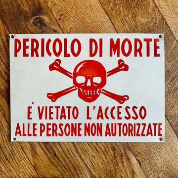 Pericolo di Morte Cartello in Metallo - Italia 1970 - Targhe e Insegne