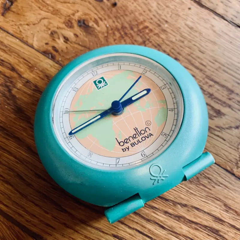 benetton by BULOVA 置時計 Rare Benetton Alarm Clock by Bulova Space Age Blue - Italy 1990
