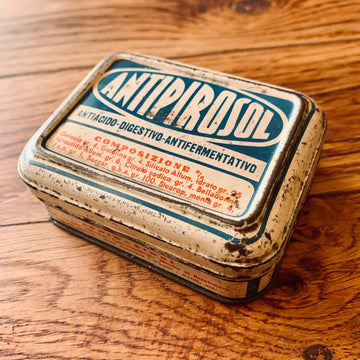 Scatoletta vintage in metallo medicinale ’AntiPirosol’ - Italia 1950 - Scatole vintage