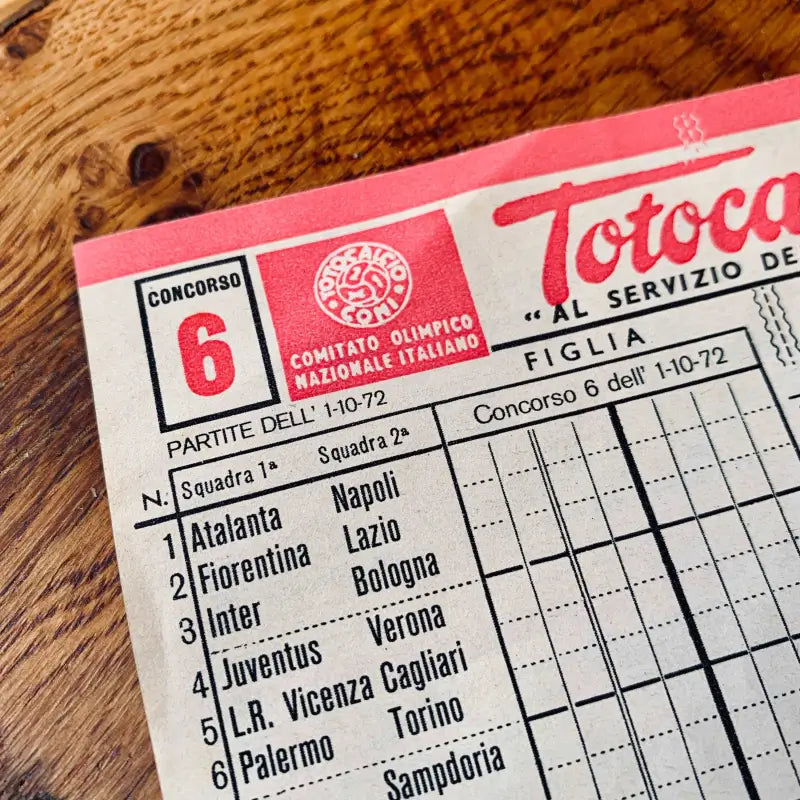 Schedina Totocalcio Nuova - Concorso n°6 - Ottobre 1972 Italia - Memorabilia