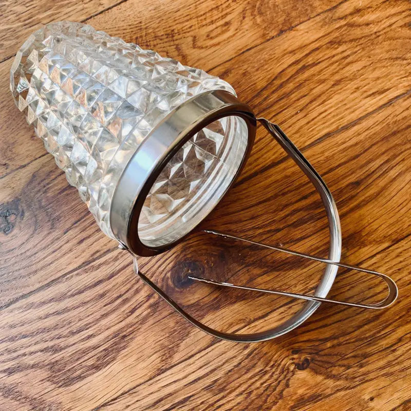 Secchiello portaghiaccio vintage in vetro molato con pinza - Italia 1960 - Accessori