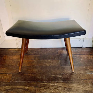 Sgabello vintage in legno con seduta in pelle nera - Olanda 1960 - Sgabelli
