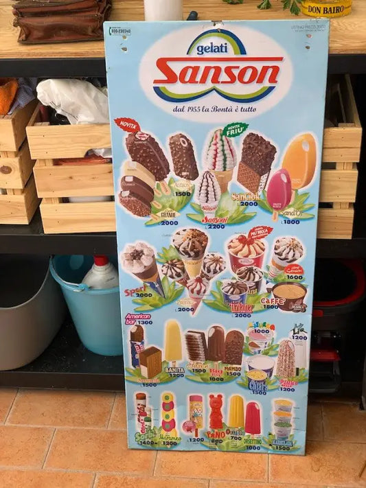 Tabella Vintage ’Gelati Sanson’ Ultima Prezzi in Lire - Italia 2000 - Tabelle gelati