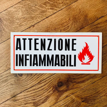 Targa Attenzione Infiammabili con simbolo - Italia 1980 - Targhe e Insegne