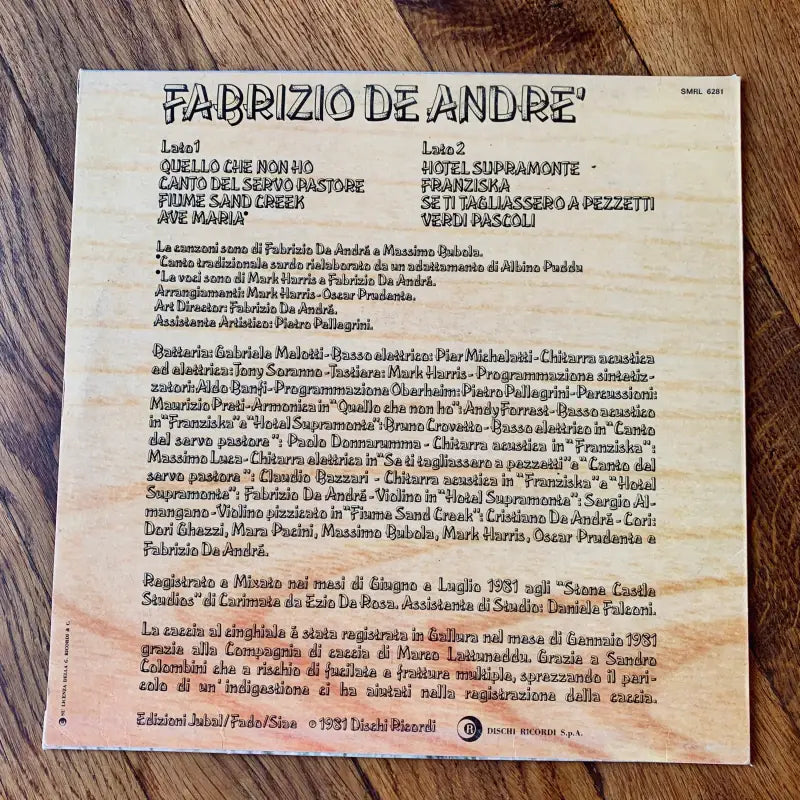 Vinile ’Fabrizio De Andrè (L’Indiano) - Fabrizio De Andrè’ Ricordi SMRL 6281 Prima Stampa - Italia 1981 - Vinile