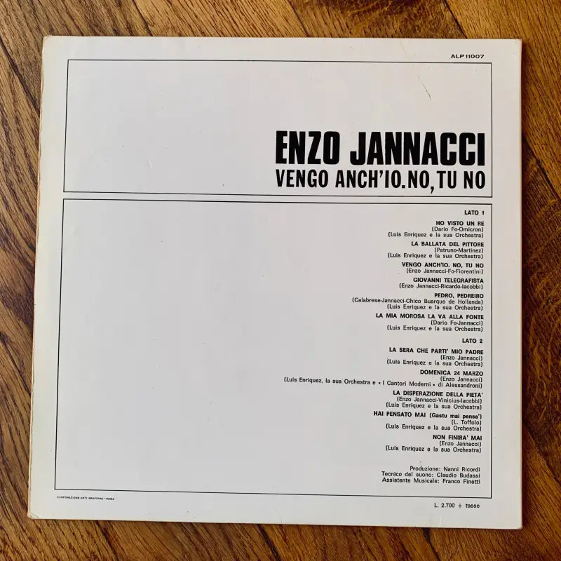 Vinile ’Vengo anch’io. No tu no - Enzo Jannacci’ Arc ALP 11007 Prima Stampa - Italia 1968 - Vinile