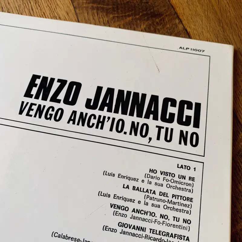 Vinile ’Vengo anch’io. No tu no - Enzo Jannacci’ Arc ALP 11007 Prima Stampa - Italia 1968 - Vinile