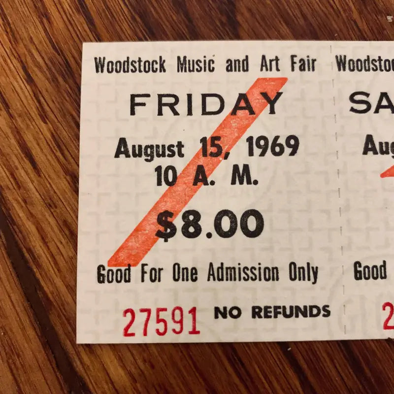 未使用チケット 1969年 WOODSTOCK 3日間通し券 August Friday Ticket $7.00 Unused Original 1969 Festival Woodstock ミュージシャン